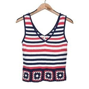 Red Camel | Women | Crochet Knit Red White Blue Stripe Tank Top | Large